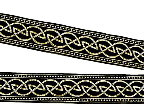 10m Keltischer Knoten weit Webband Borte 22mm breit Farbe: Schwarz-Gold von 1A-Kurzwaren 22034-swgo