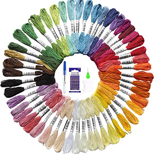 Newaner Stickgarn-Set - Faden in 50 Farben, zum selber sticken - 6 Stränge pro Garn, jeweils 8 m lang - Baumwollgarn für Stickbilder, Armbänder, zum Basteln(50 Farben)