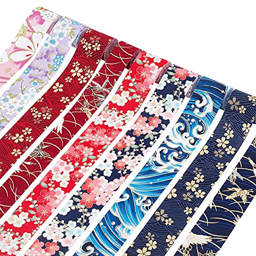 FINGERINSPIRE Baumwollband mit Blumenmuster, japanischer Kimono-Stil, 9 Farben, besticktes Band für Bastelarbeiten, Geschenkverpackungen, Party-Dekorationen, Haarschleifen, Basteln und Nähen, 18 Meter