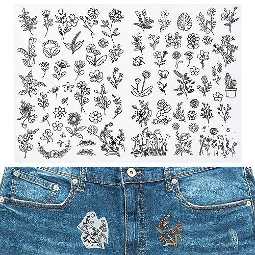 Yolev Stickerei Stickvorlagen Wasserlöslich Handnähstabilisator zum Sticken Nahtwaschen Embroidery Stickblumenmuster Abziehbarer Stickstabilisator Stickvorlage Wasserlöslich für Taschen Hüte Stoffe