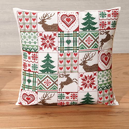 Duftin Stickpackung Kreuzstich vorgezeichnet - Kissen 40x40 cm WEIHNACHTS-COLLAGE - DIY Set zum Sticken Stickset Stickerei Set MIT Stickvorlage & Sticknadel und Stickgarn