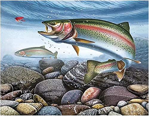 5D DIY Diamant-Malerei-Set, Forelle, große Fische, Kreuzstich, Heimdekoration, Diamant-Stickerei, Cartoon-Mosaik-Kunst, 40 x 50 cm